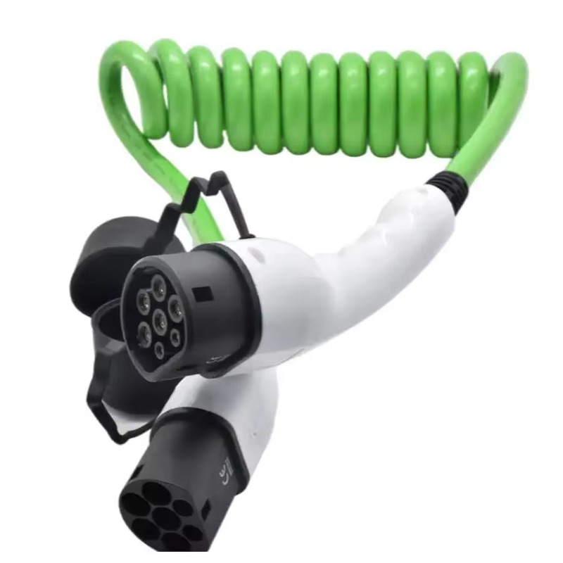 Ev Charging Cable - IEC 62196 32A Jednofazowy spiralny zielony